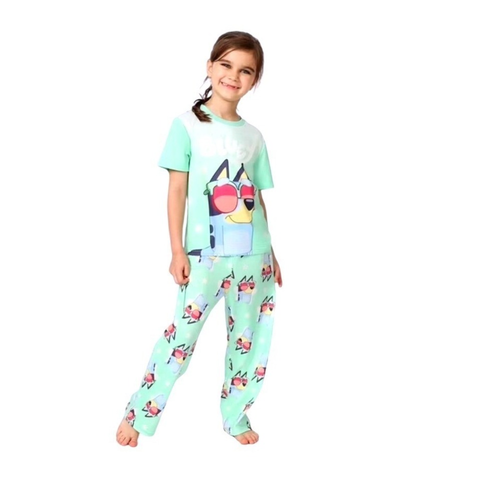 Bluey Girls 2-Piece Pajama Set Mint Green Sunglasses Print Size 8